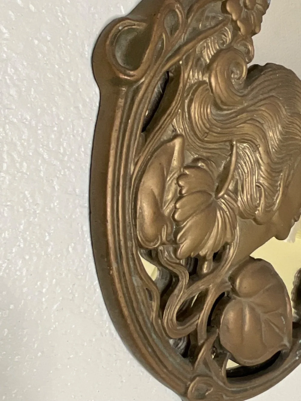 Vintage Silvestri Art Nouveau style brass wall mirror Art Deco Ivy Lady